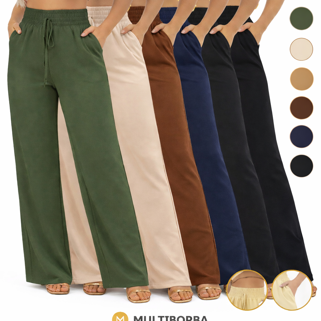 Calça Pantalona Duna Feminina Cintura Alta Social Casual Premium Com Bolso Elástico Inverno Frio Confortável M G GG G1