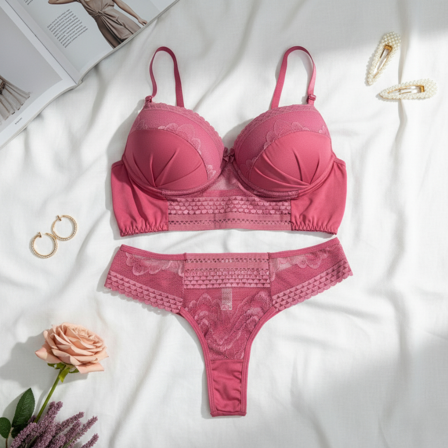Conjunto De Renda Lingerie Sexy Sutiã Com Bojo Calcinha Microfibra Sutian BELA