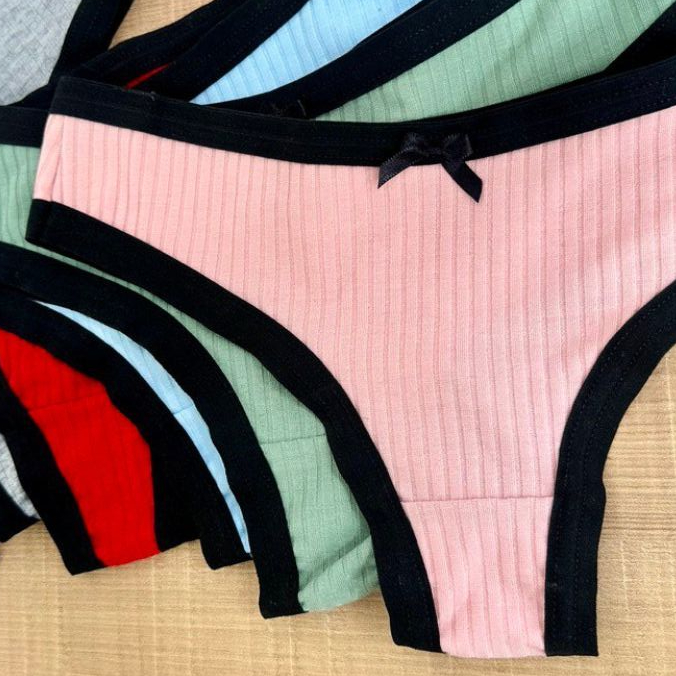 Kit 5 - Calcinha Fio Algodão Viés Aberto Malha Canelada Moda Íntima Feminina
