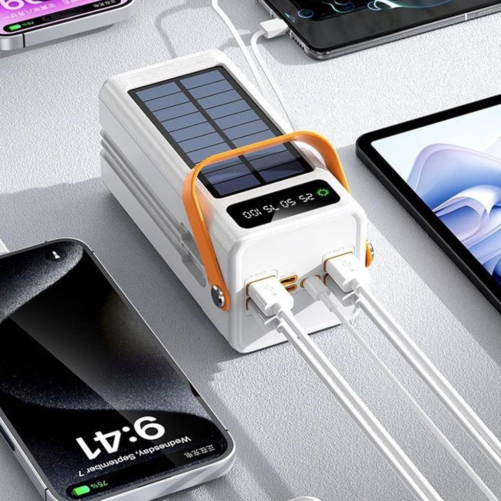 Banco de Energia Portátil Solar 50000mAh – Com Cabo Incluso para Carregamento Prático