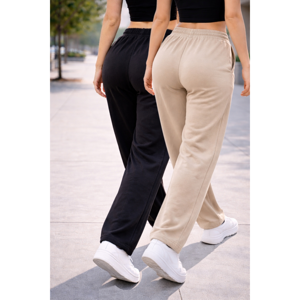 Calça Moletom Wide Leg Pantalona Feminina Cintura Alta Premium