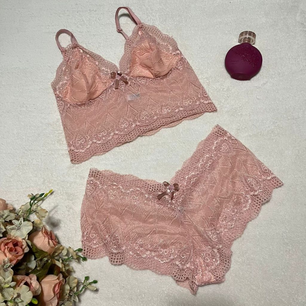 Conjunto Espera Marido Renda Calesson Cropped Conforto Sensual