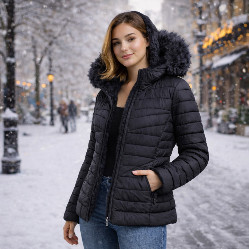 Jaqueta Bobojaco Puffer Feminina Inverno Capuz Removivel Impermeavel Frio Peluciada
