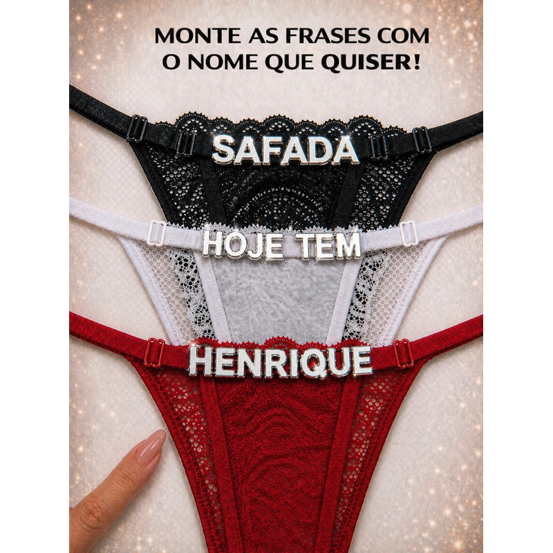 Calcinha Palavra Personalizada com Nome Regulagem String Fio Renda E Tule