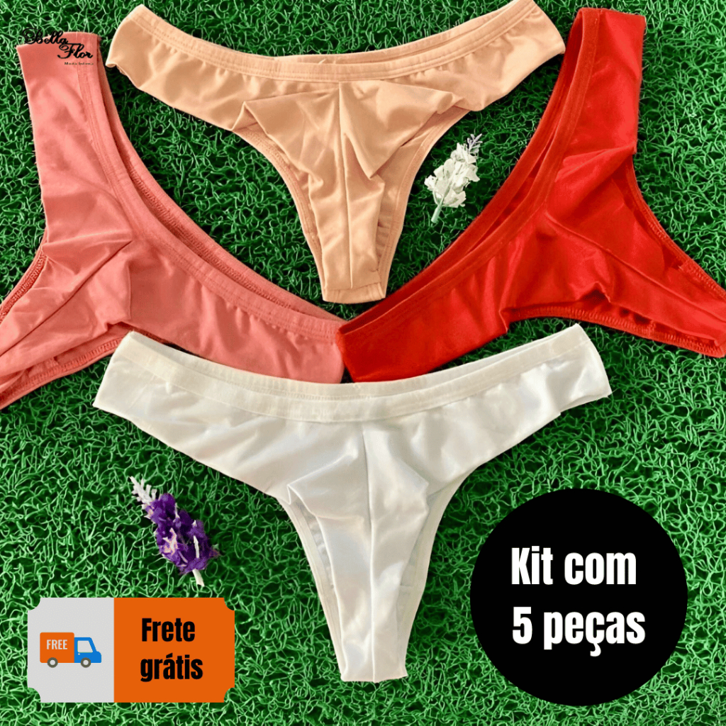 KIT 5 ou 3 Calcinhas Empina Bumbum Fio Dental Duplo Conforto Sensual Sem Costura no Bumbum