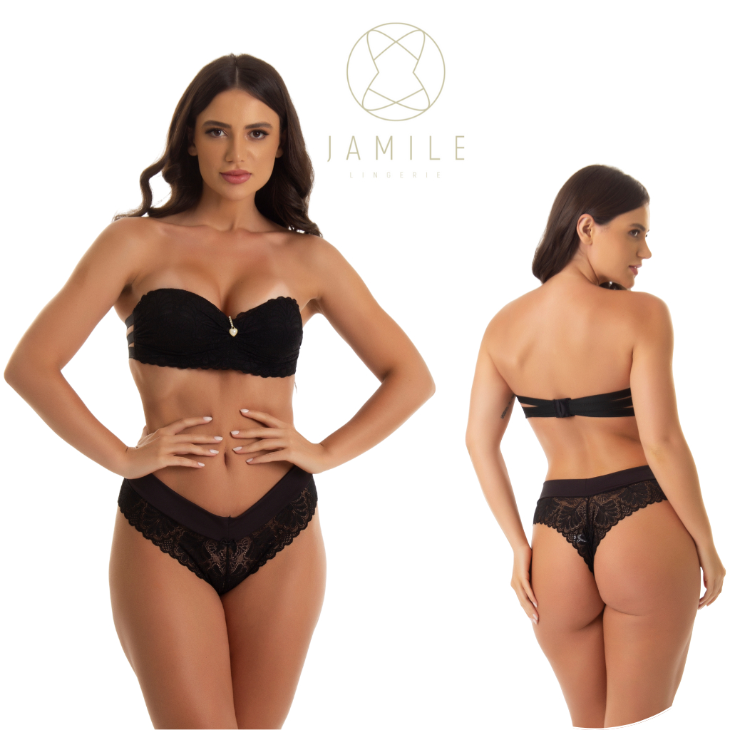 Conjunto Lingerie Tomara Que Caia Renda Sexy | Sutiã Sem Bojo + Calcinha Fio 💖 Jamile Lingerie