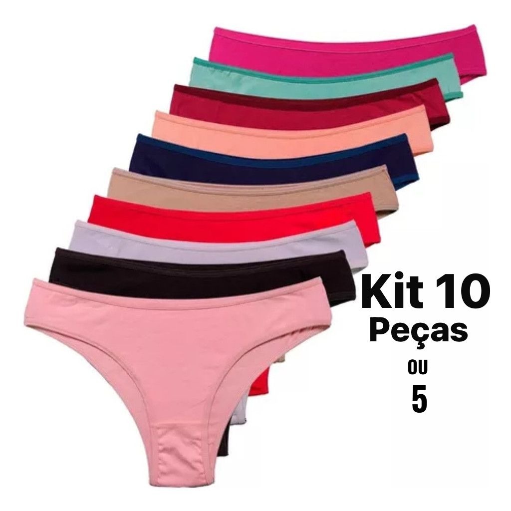Kit Calcinha Feminina Algodão Adulto Conforto Calcinha Tanga Básica Lisas