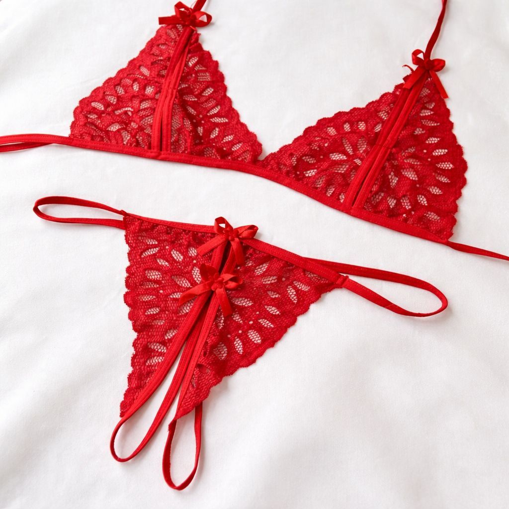 Conjunto Lingerie Apressadinha Sexy Top Calcinha Renda Amarrar