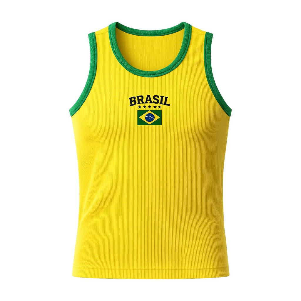 Regata Brasil Feminina Canelada Justa Estilo Copa Verão Casual Moda