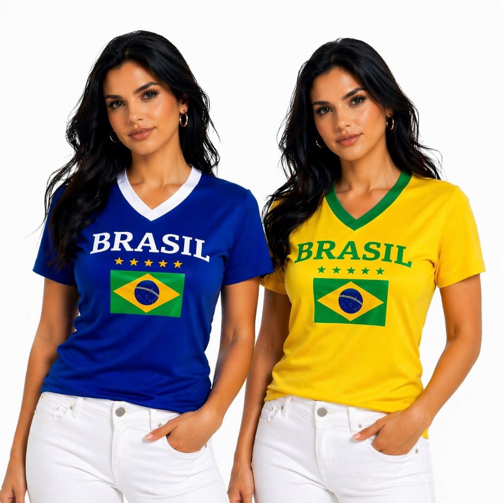 KIT 2 BLUSINHA FEMININA BABY LOOK BRASIL - ESTAMPADA