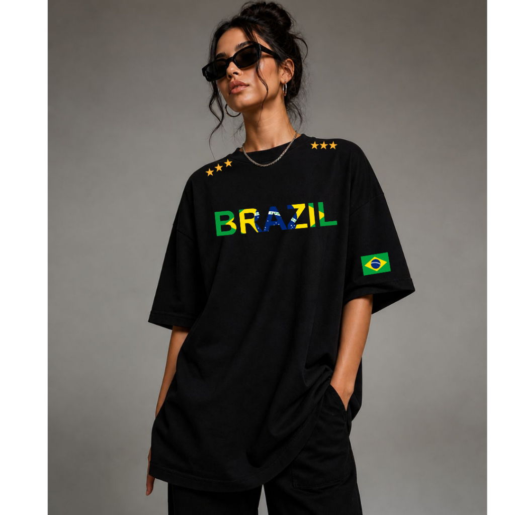 Camiseta Oversized Brasil Feminina Algodão Streetwear