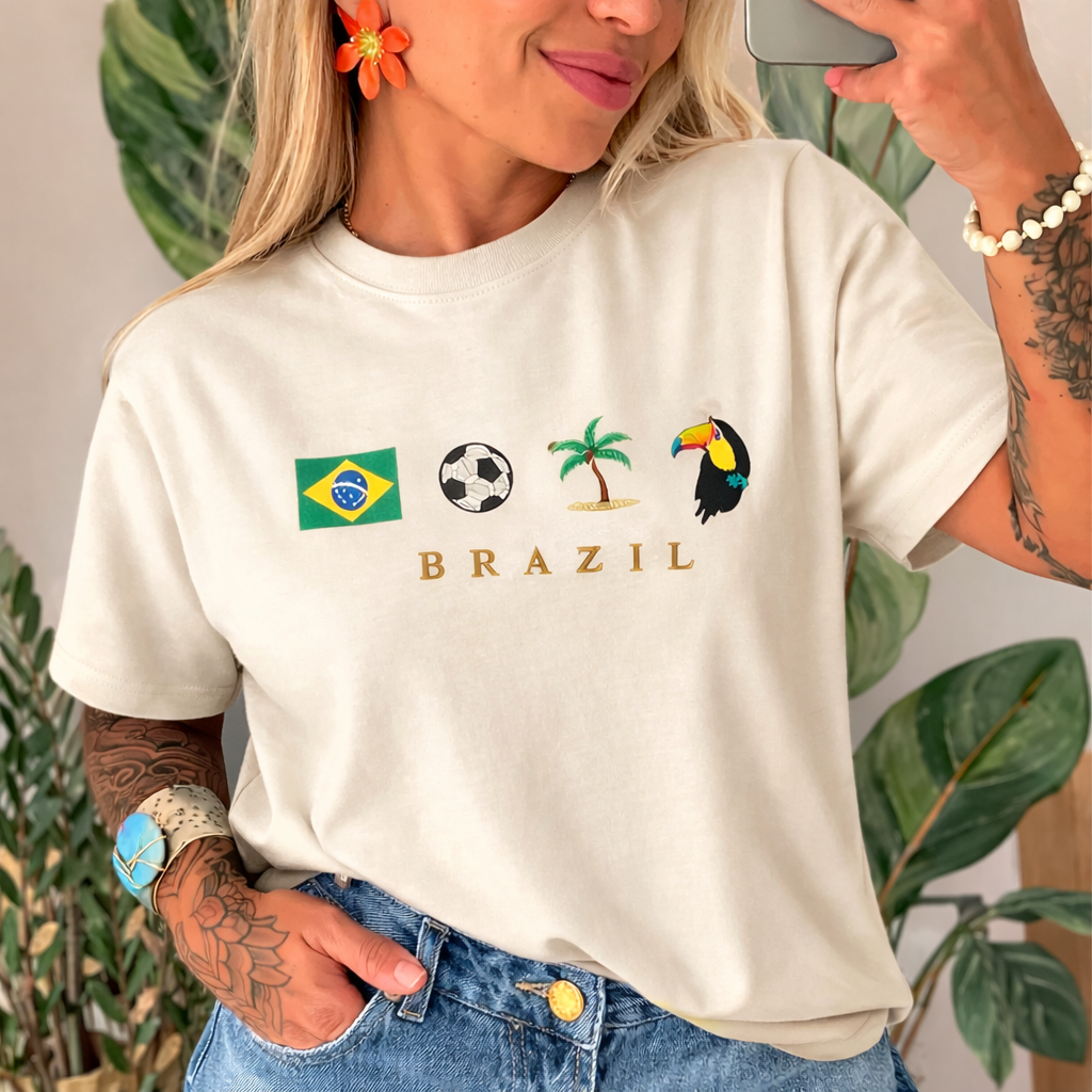 Camiseta Brasil 100% Algodão Blusa Rio Copa Do Mundo Camisa Feminina Masculina