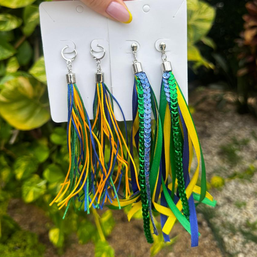 Brinco Artesanal Brasil Verde Amarelo Azul Copa do Mundo & Carnaval Acessório Leve e Estiloso