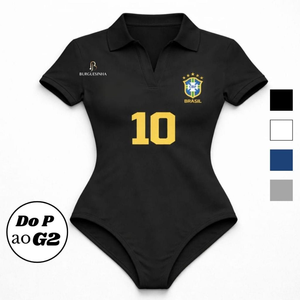 Body Feminino Estampa Polo Brasil Manga Curta Suplex Duplo Casual Decote V Tendencia 2026