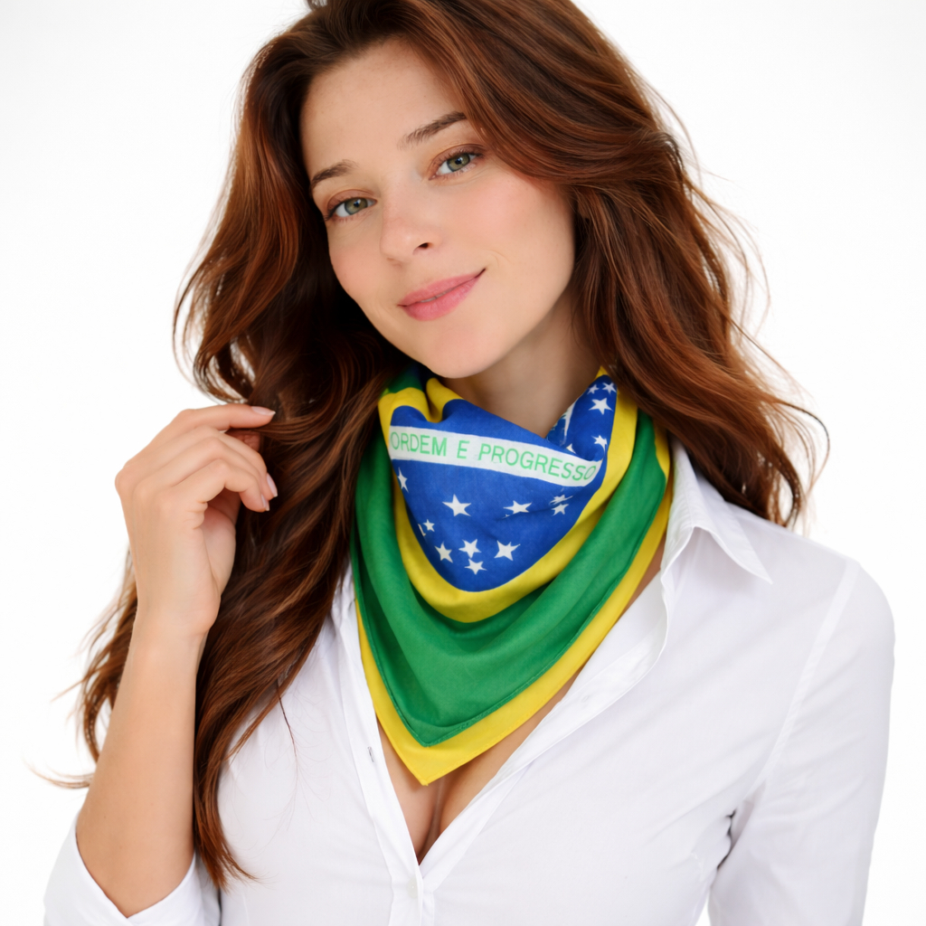 Lenço Feminino+ Masculino Brasil 55x55 Premium Bandana Feminino Masculino Copa Estilo Moda Versátil Cabeça Pescoço Bolsa