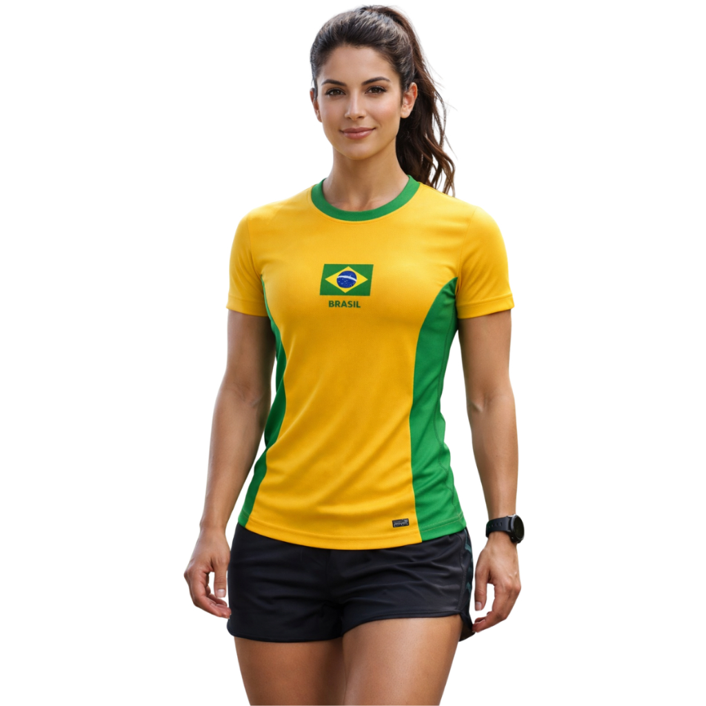 Camiseta Manga Curta Dry Fit Leve Brasil Blusa Feminina Adulta Copa do Mundo  Torcida do Hexa