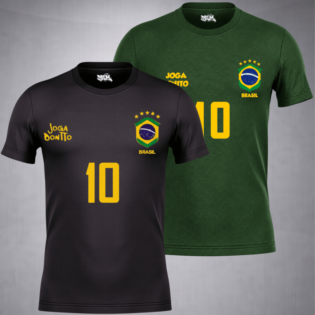 KIT 2 Camisetas Masculina Camisa Dry Fit Esportiva Academia Brasil Joga Bonito Hexa Vem