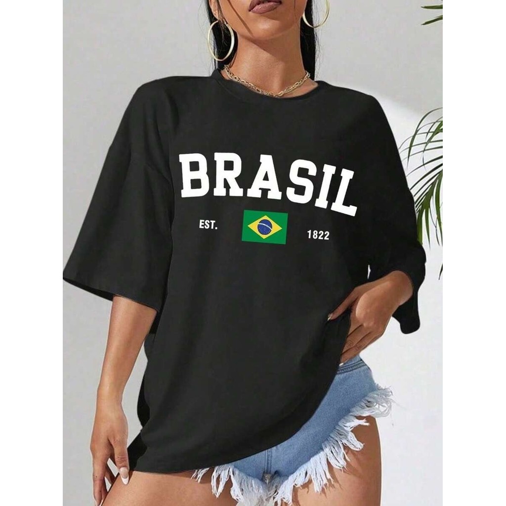 Camiseta Feminina Brasil Delicada Feita para Treino Academia Casual Tshirt Algodão Camisa Modinha