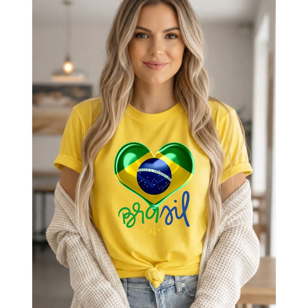 Camiseta  Feminina Algodão  Brasil Copa do Mundo