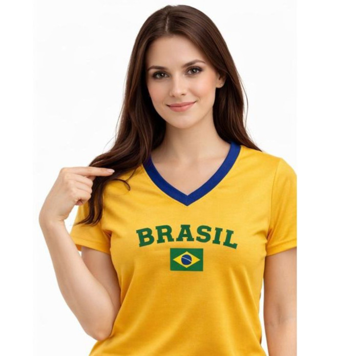 Camiseta Do Brasil Feminina Baby look Slim Fit nas Cores do Brasil do P ao GG Super Confortável