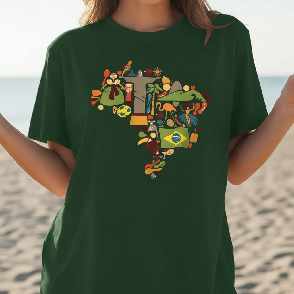 T-shirt Feminina Camiseta Camisa Estampa Brasil Mapa Cultura Tropical Casual Algodão Várias Opções Cor