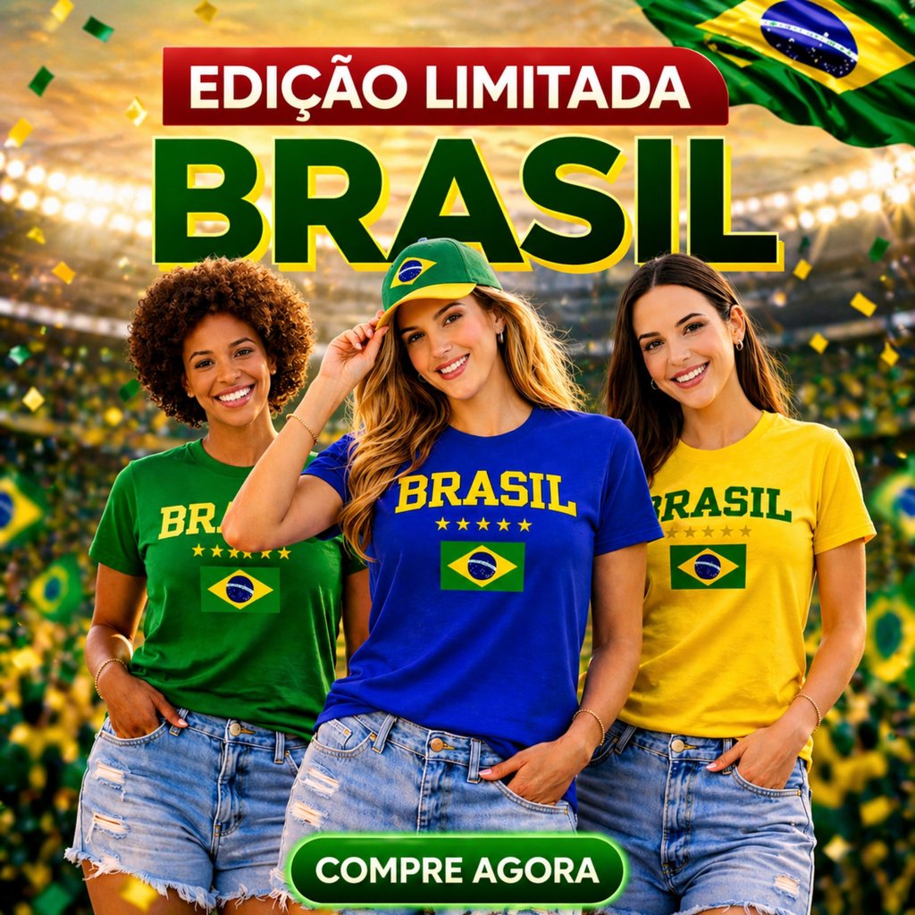 Camiseta Brasil Feminina Estampada Copa Casual Futebol  Verde Amarelo Azul Branco Unissex  Algodão