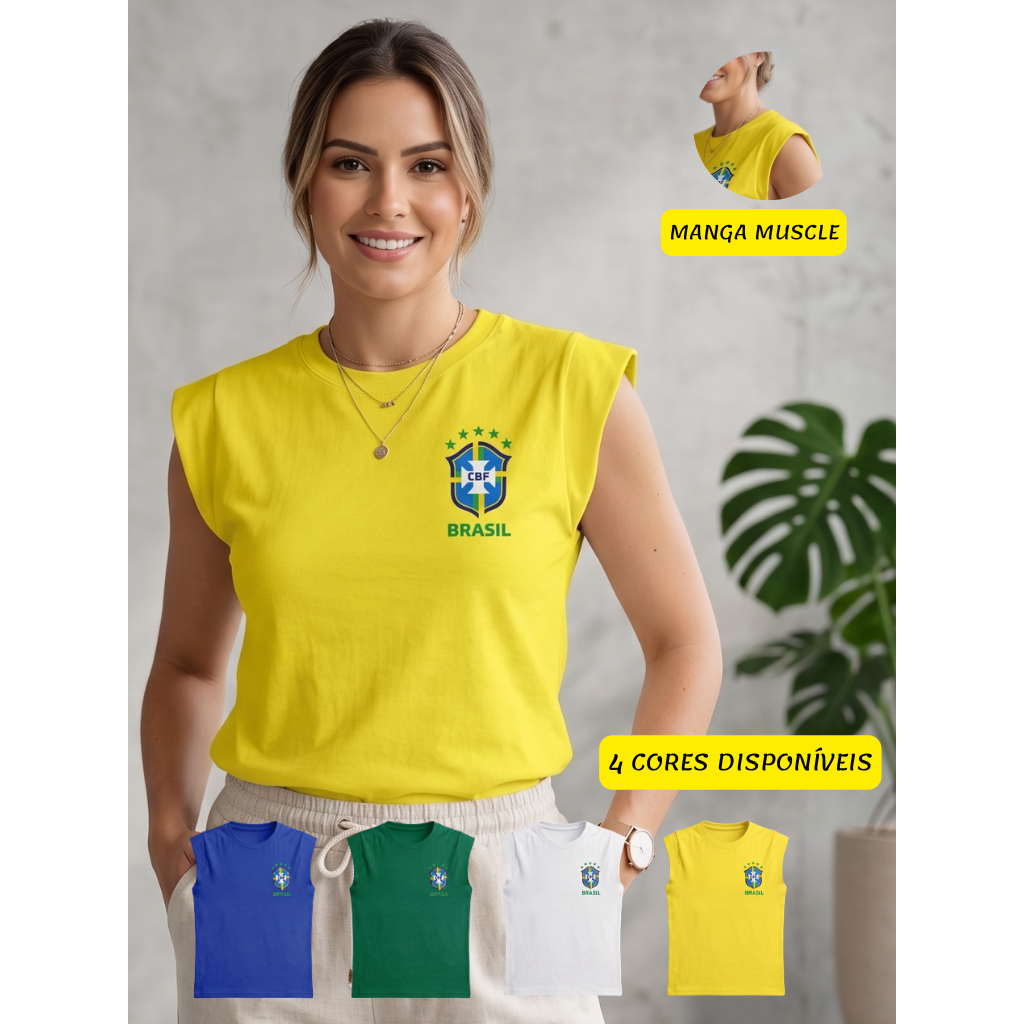 Camiseta FemininaT-shirts Brasil Copa Camisa Roupa Blusinha Futebol Blusa Algodão