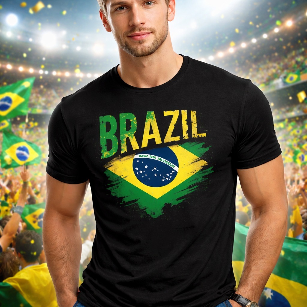 Camiseta Masculina Brasil Bandeira 100% Algodão Premium Estampada Copa Torcida Brazil