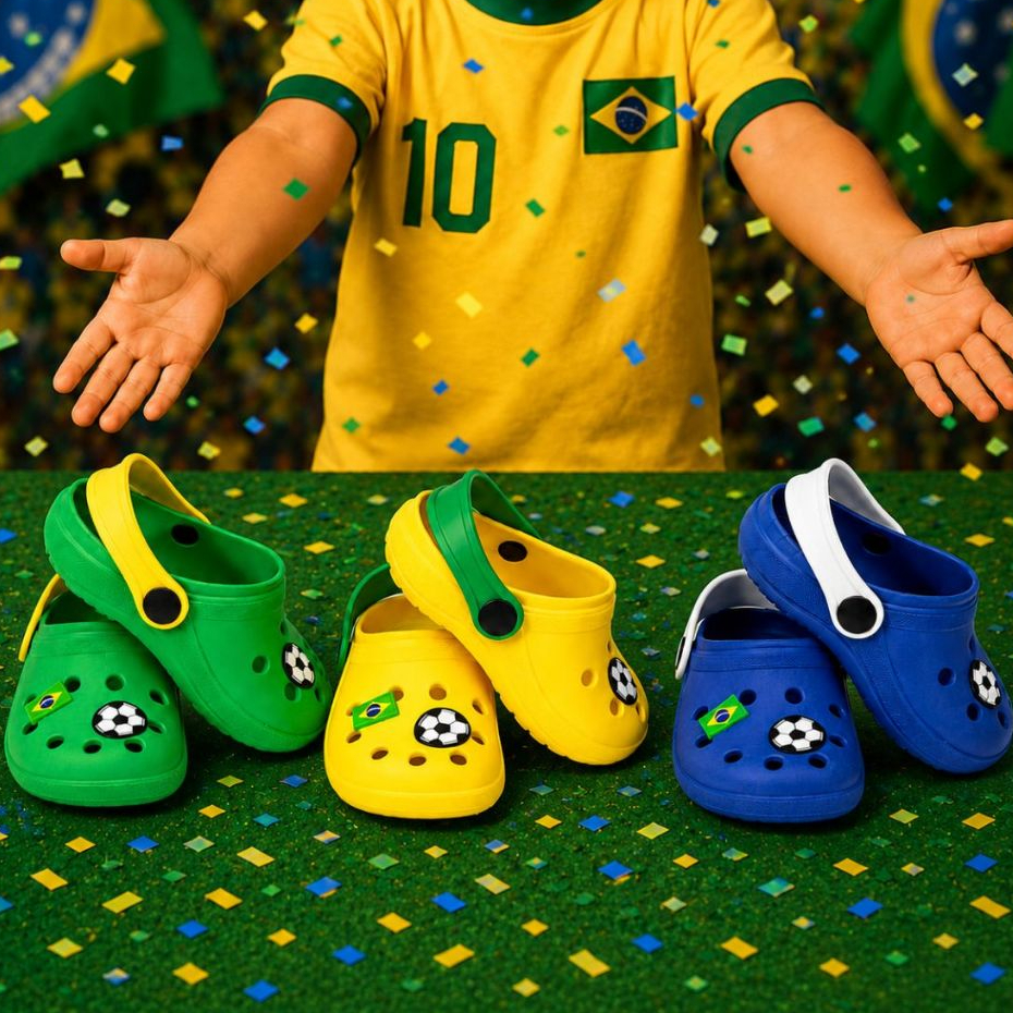 Kit 3 Pares Sandália Chinelo Infantil Copa Do Mundo Futebol Bandeira Brasil Bola Macio Leve Promoção