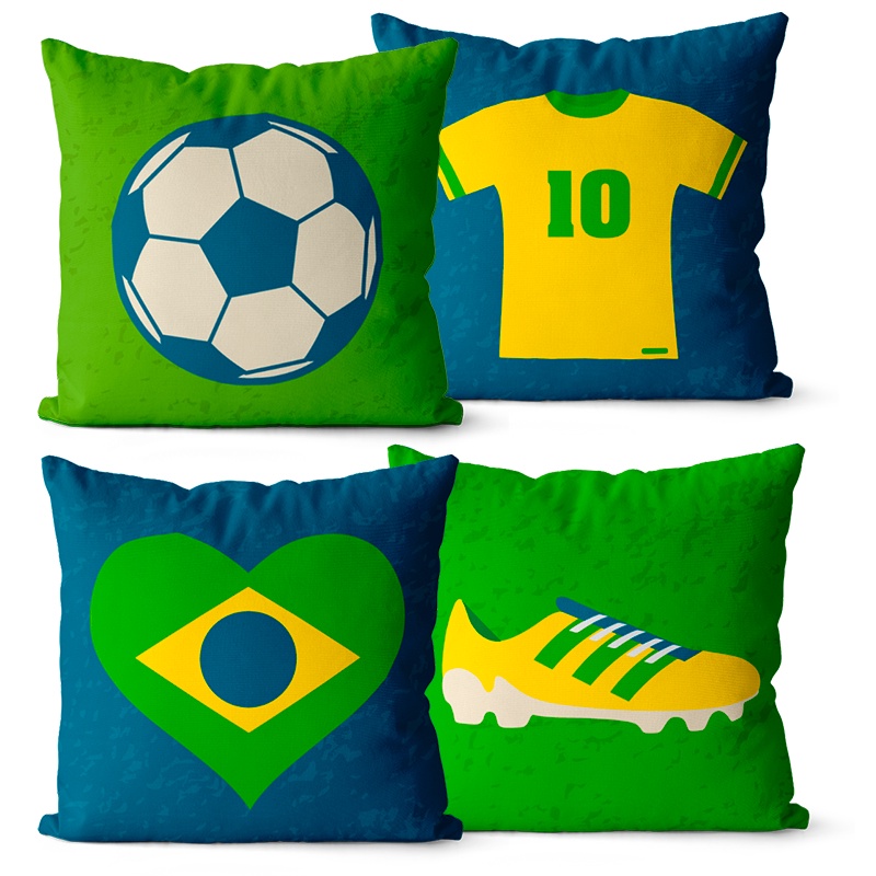 Kit 4 Capas de Almofadas Decorativas Brasil Copa do mundo 45x45