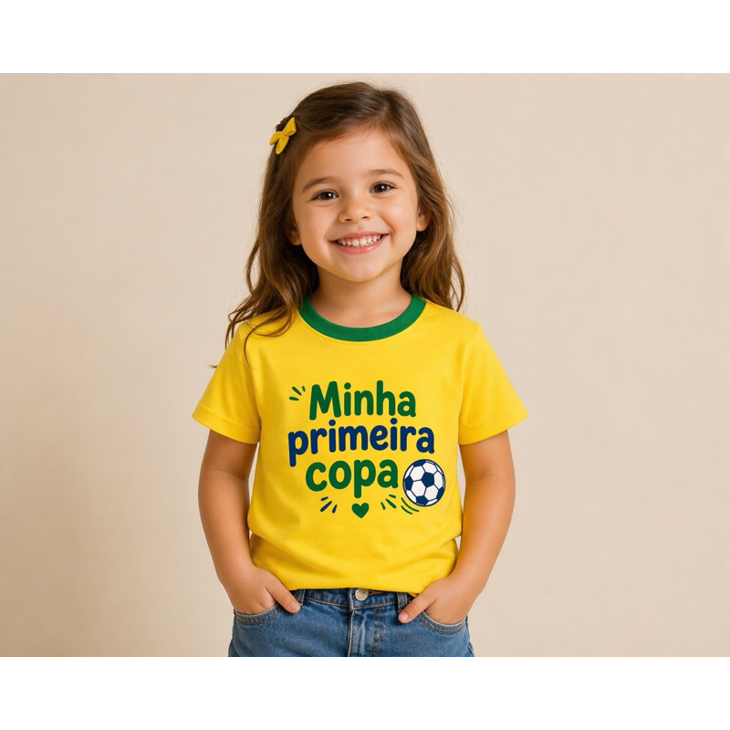 Camiseta do Brasil Infantil Unissex Personalizada Minha Copa Malha 100% Algodão Estampa Em DTF