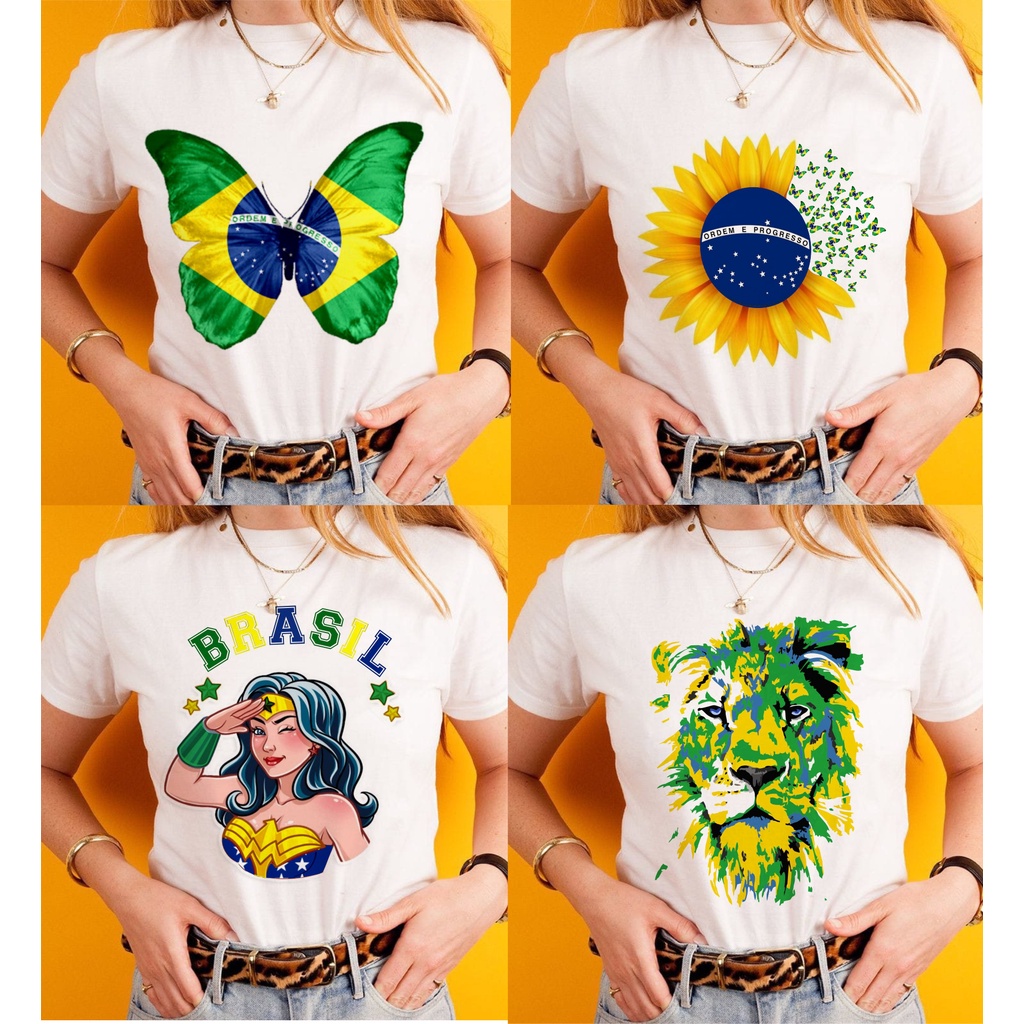 Camiseta tshirt Brasil copa do mundo hexa, patriota, borboleta, girassol, leão