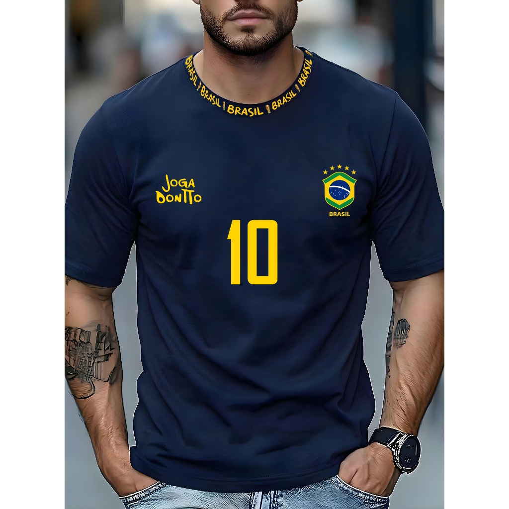 Camiseta Masculina Brasil 10 Street Wear Esportiva 100% algodão Plus Size