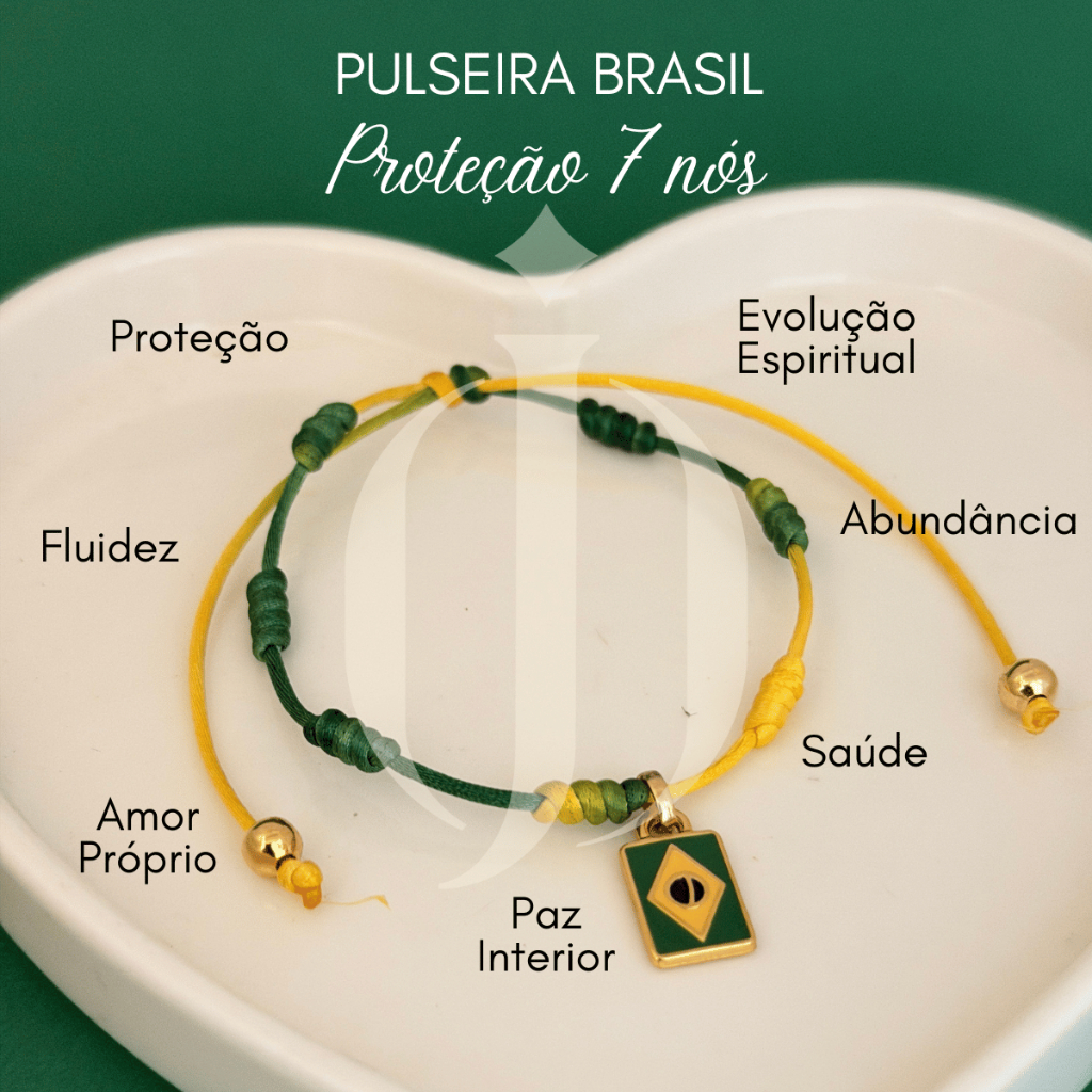Pulseira 7 nós Proteção Pingente Bandeira do Brasil Core Copa do Mundo