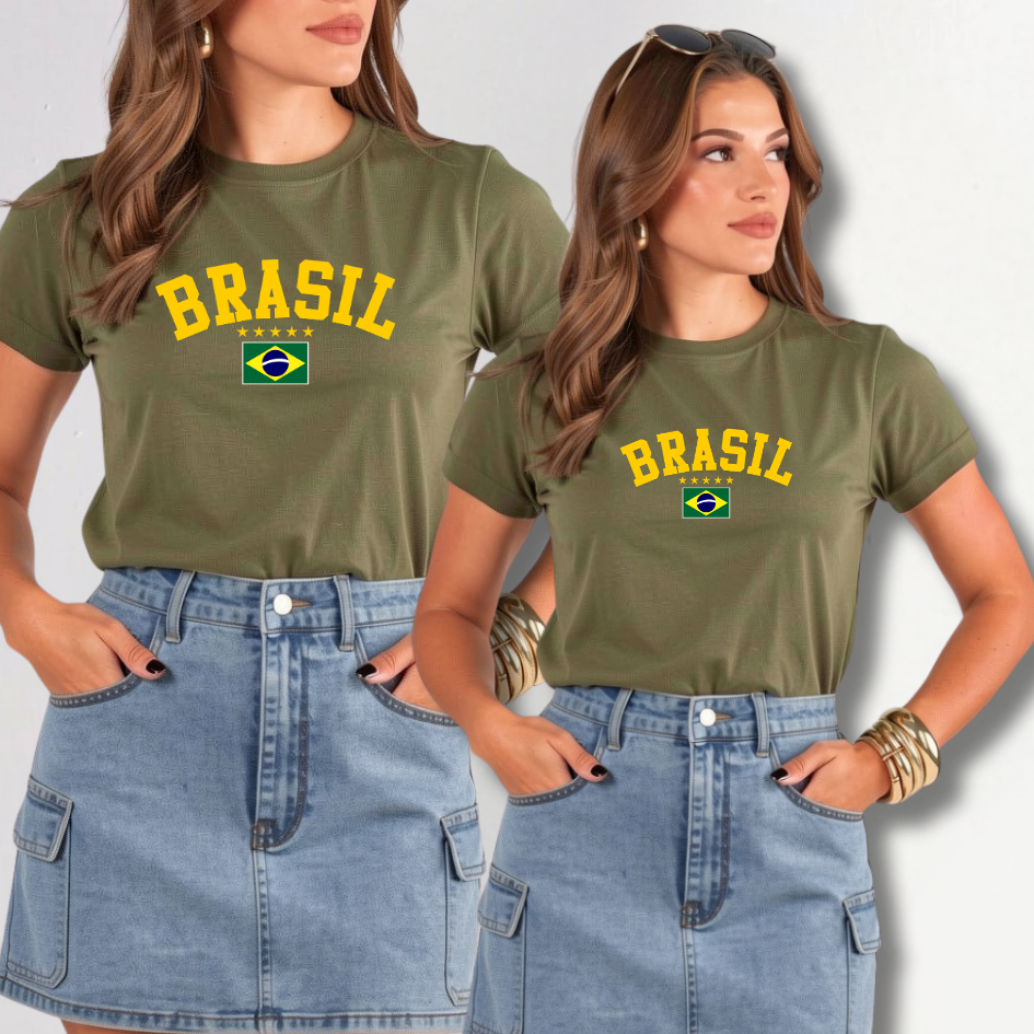 Camiseta Feminina Algodão Copa Brasil Manga Curta