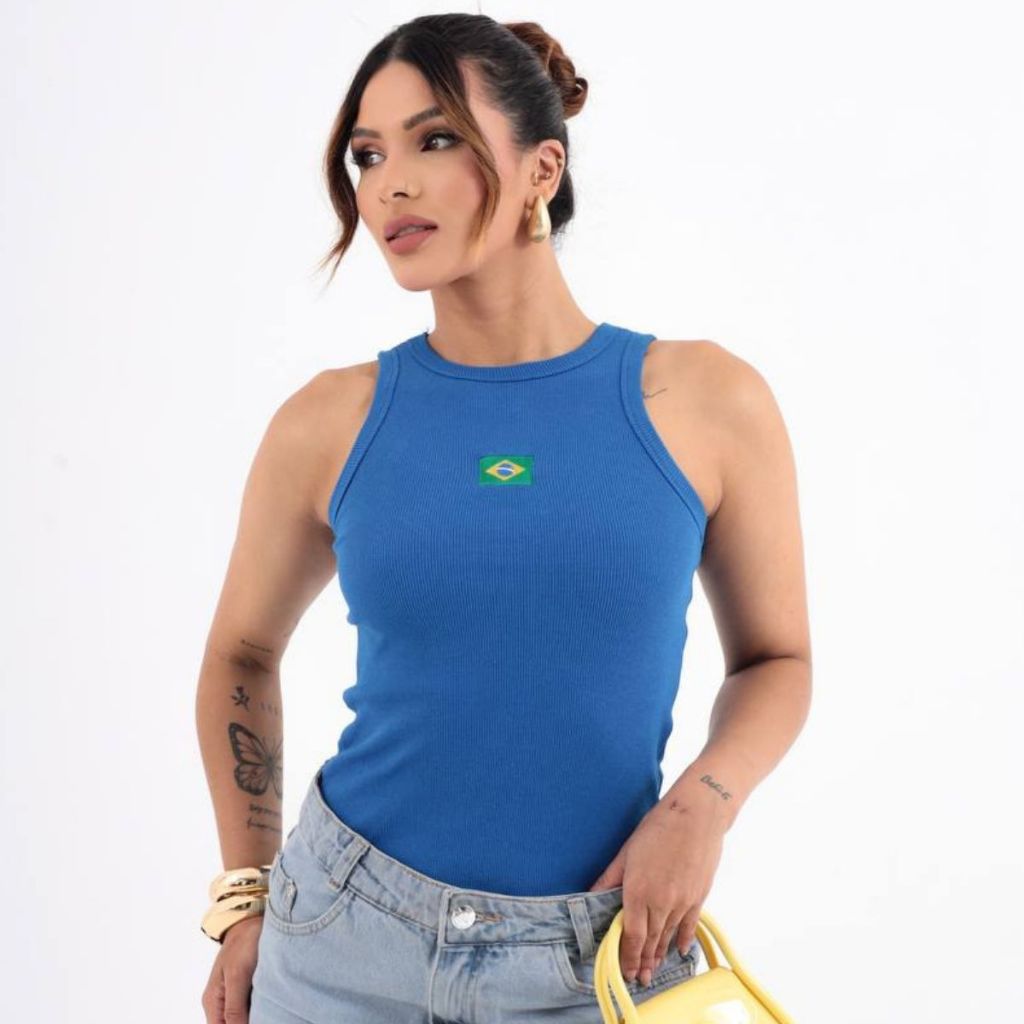 Regata Ribana Brasil Bordada BabyLook Feminina Copa torcedor