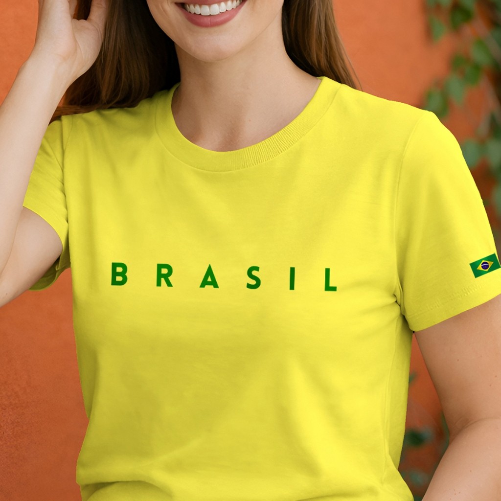 Camiseta Feminina Brasil Copa Básica Conforto 100% Algodão