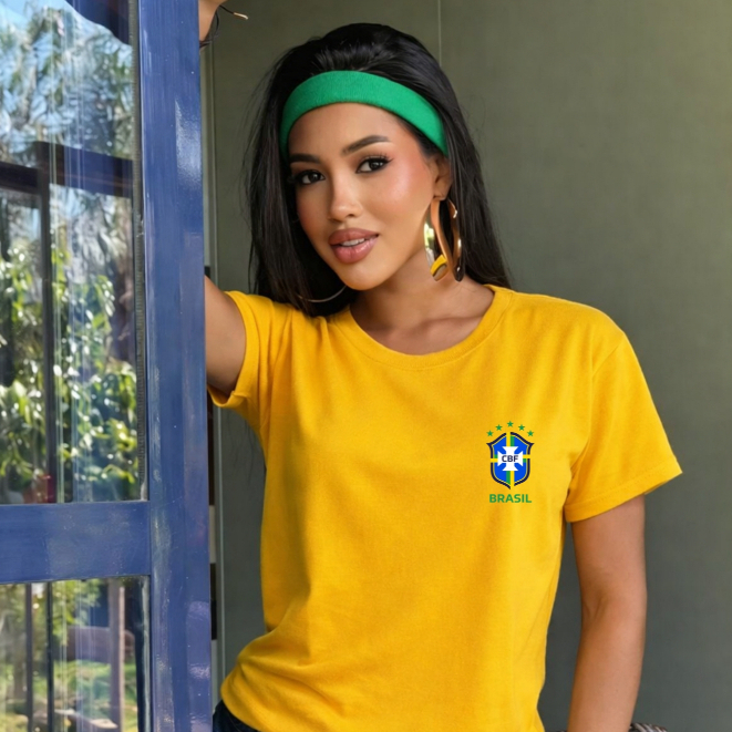 Camiseta Feminina Brasil Copa 100% Algodão Blusinha Blogueira Estilosa