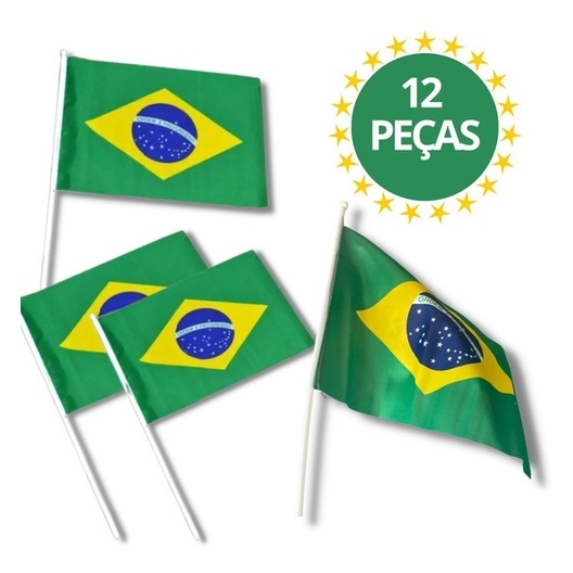 Bandeira Brasil Bandeiras de Mão 14cm X21cm- KIT10 a KIT 50 Poliéster Torcida Evento Escola