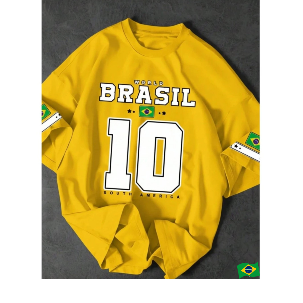 Blusa Camiseta Estampa Linda Brasil 2026 Copa Futebol 100% Algodão Premium Manga Curta Fio 30.01