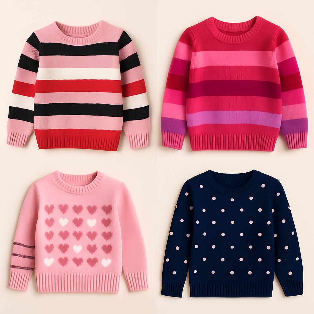 Kit 3 Blusas Tricô Infantil Feminina Juvenil Lã Quente | Roupas de Inverno Menina | Tamanhos 1 ao 16 | Look Moderno e Co