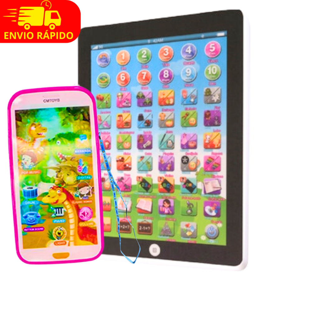 Combo Celular Interativo Touch Educativo + Tablete Educacional Bilingue Com Sons