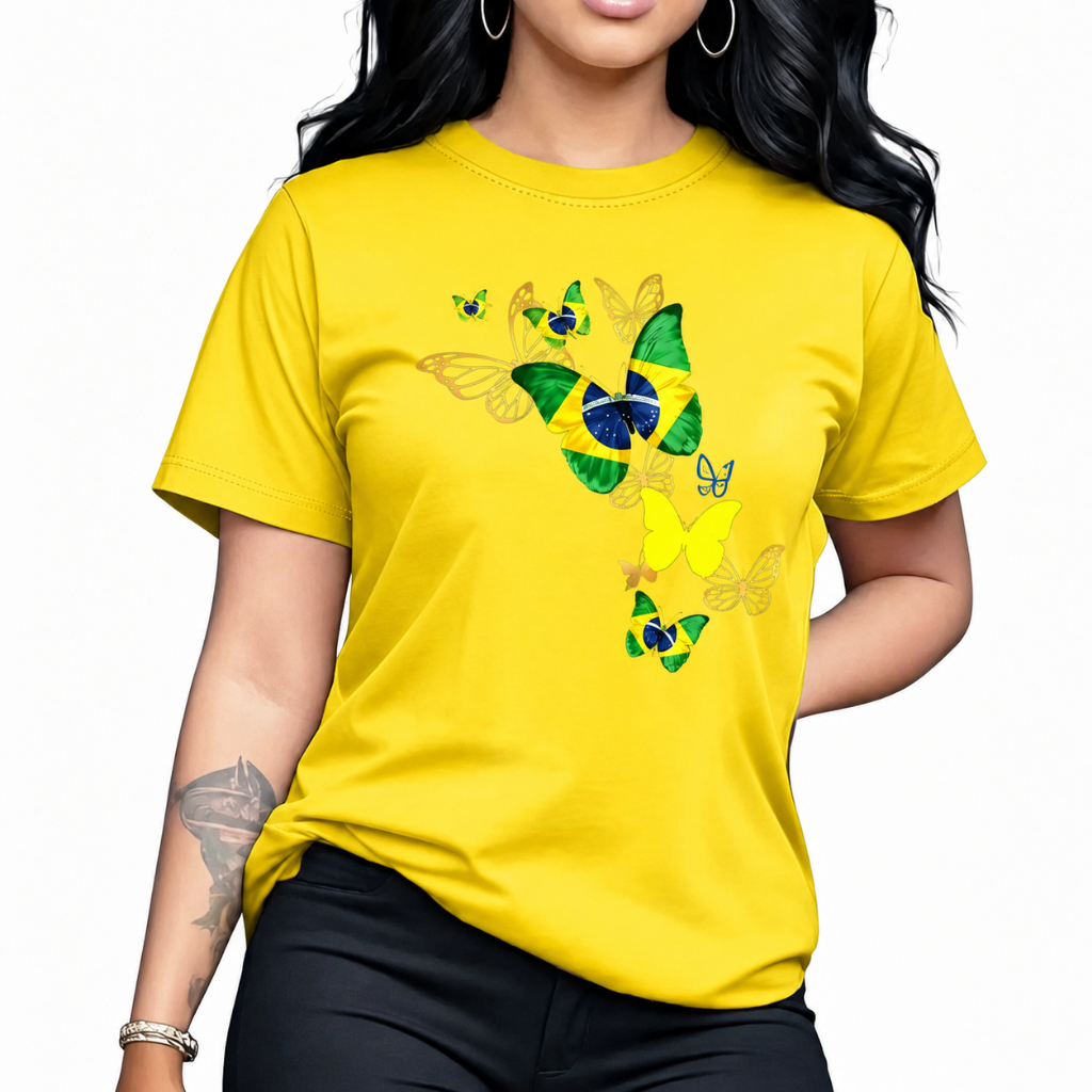 CAMISETA FEMININA BASICA ALGODÃO PREMIUM ESTILO BRASIL BORBOLETAS