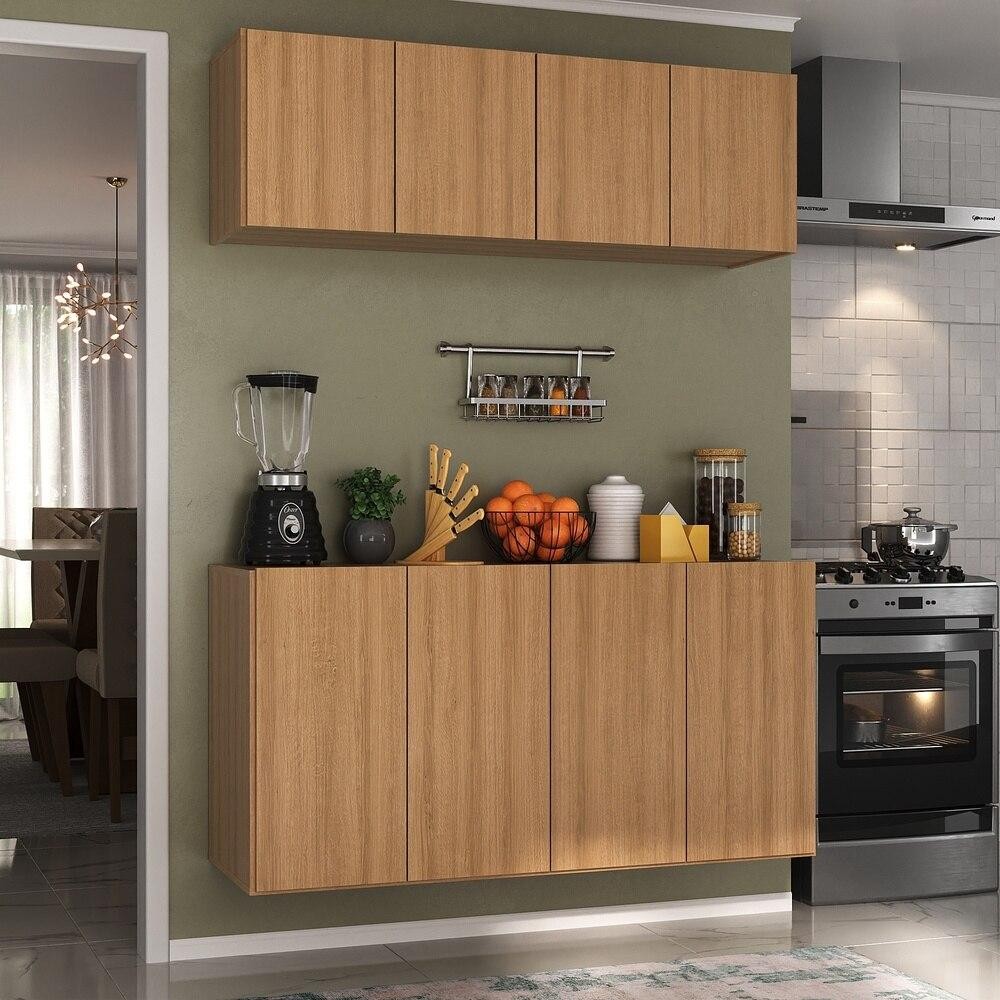 Armário de Cozinha Prática Kit Aéreo e Balcão 4 Portas Multimóveis MP2162