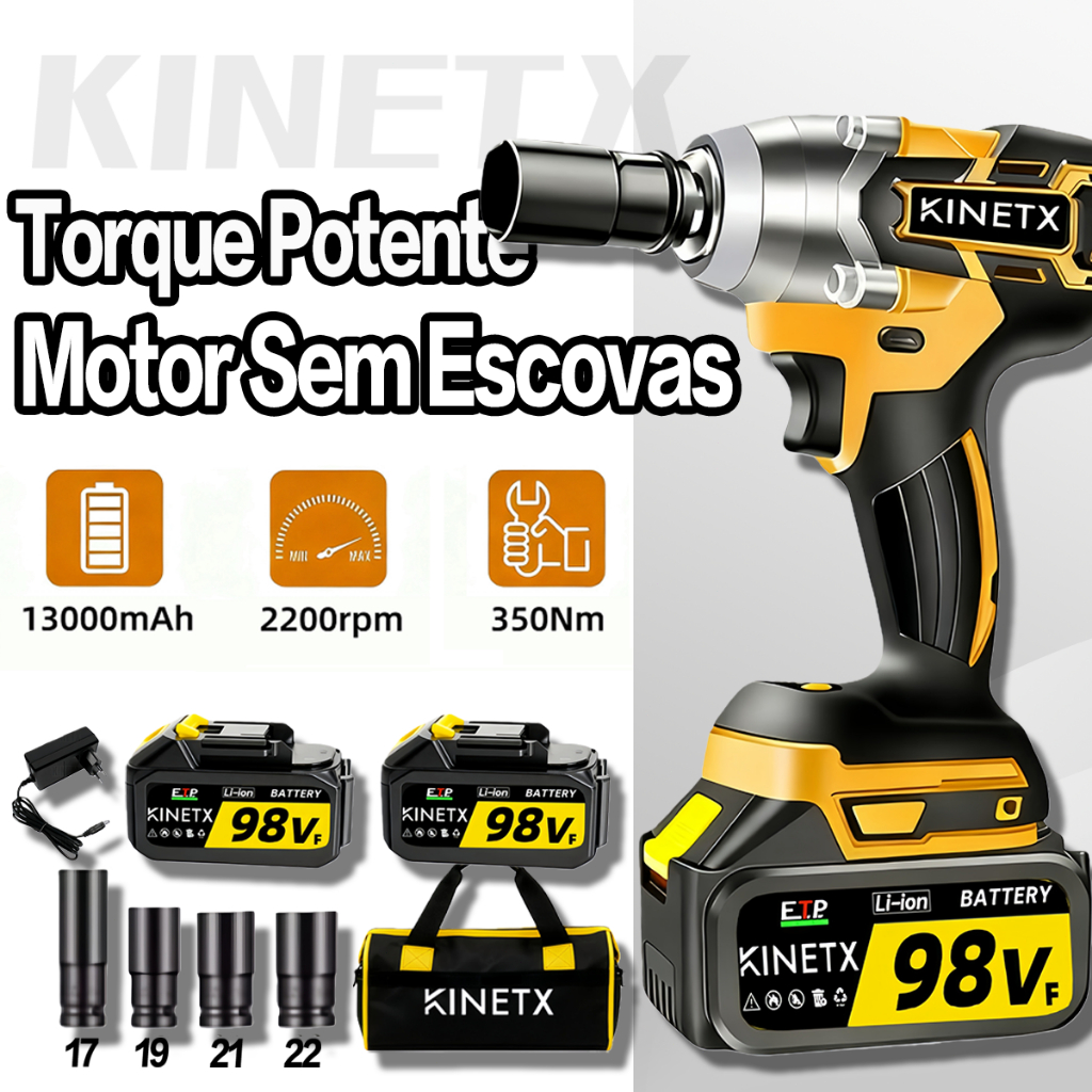 Chave De Impacto elétrica 350NM Parafusadeira Furadeira 2 Baterias Portátil Brushless Alta Potência