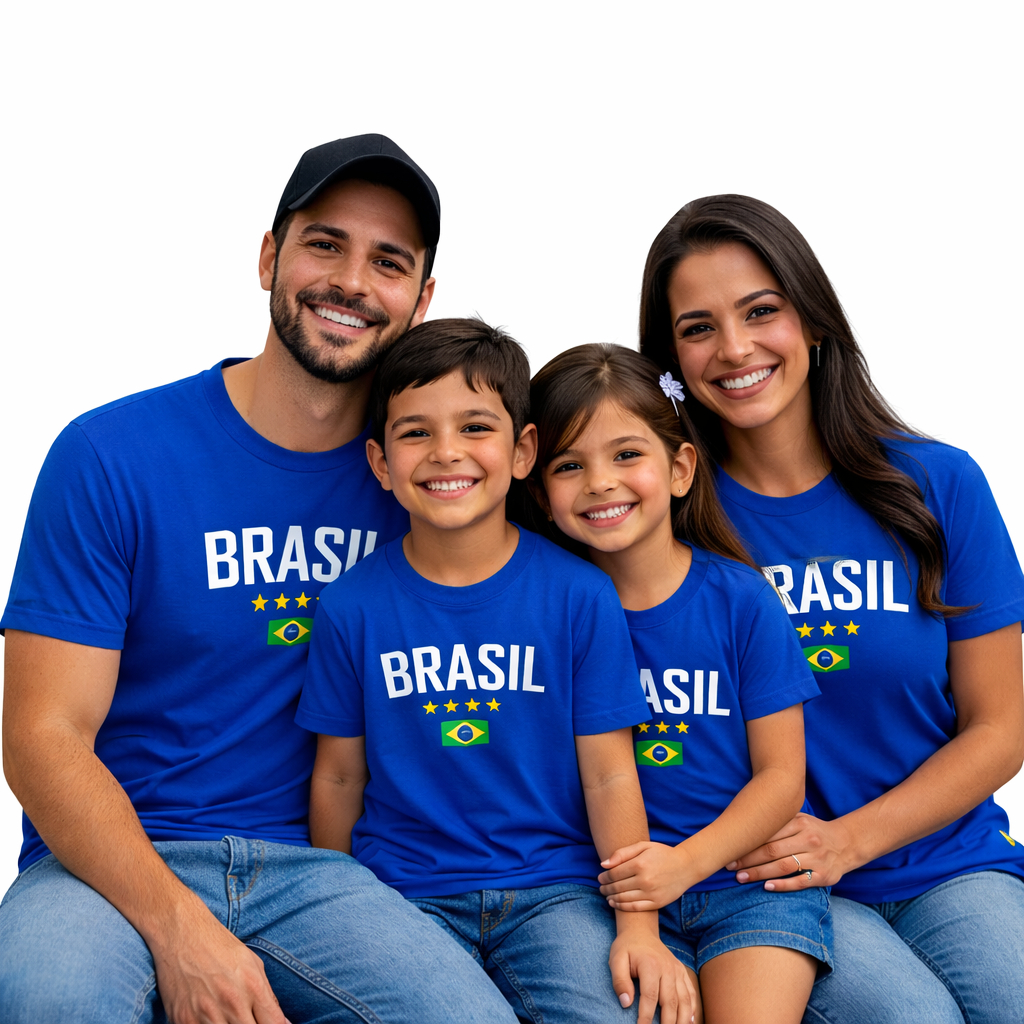 Camiseta brasil para toda familia cores verde azul amarela cores 02 ao XG