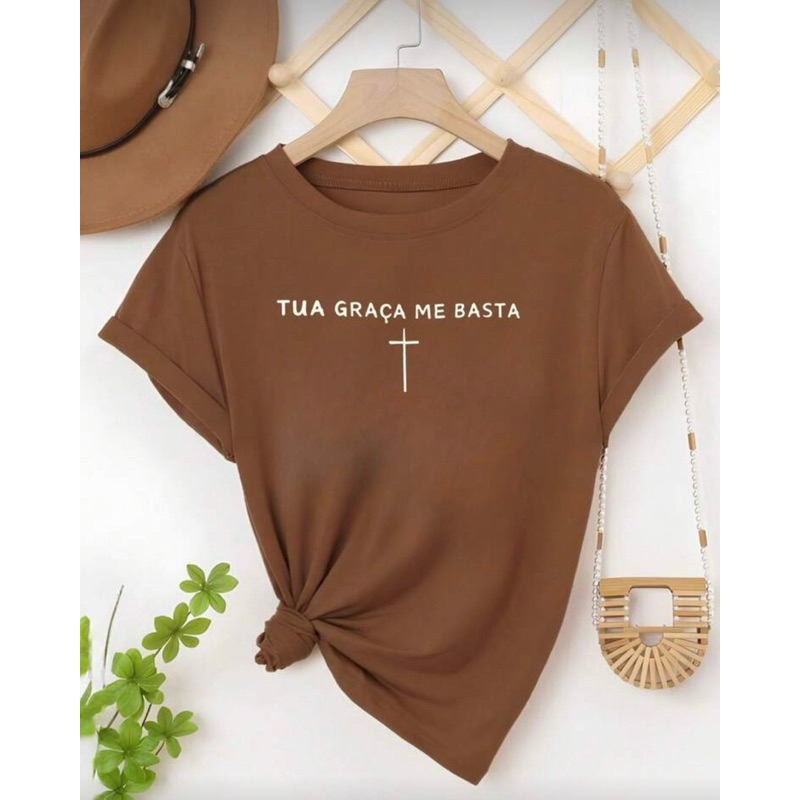 Blusa Cristã Tua Graça me Basta Religiosa Camiseta Manga Curta Várias Cores