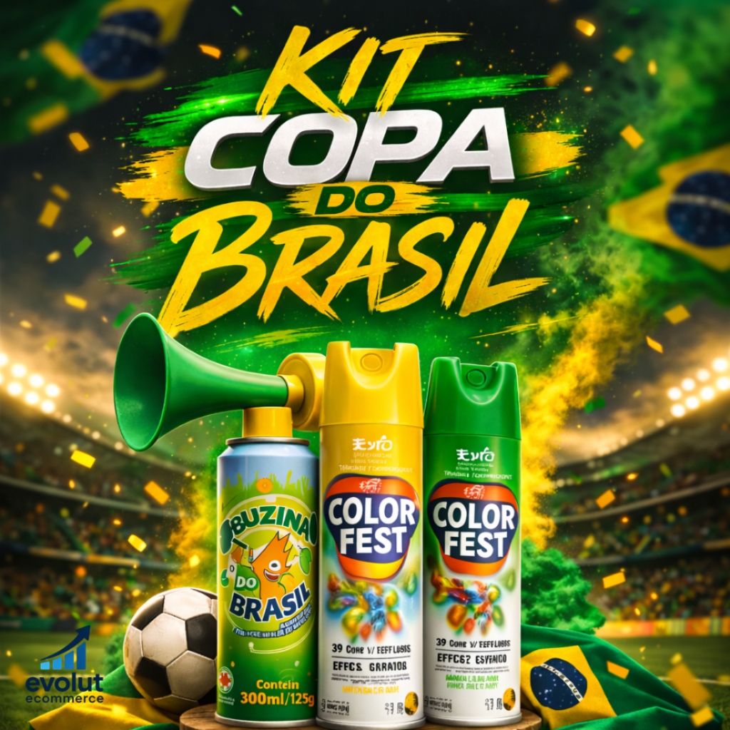 Kit Torcida da Copa 3 Itens: Buzina + 2 Spray Colorido Verde/Amarelo | Festa no Jogo