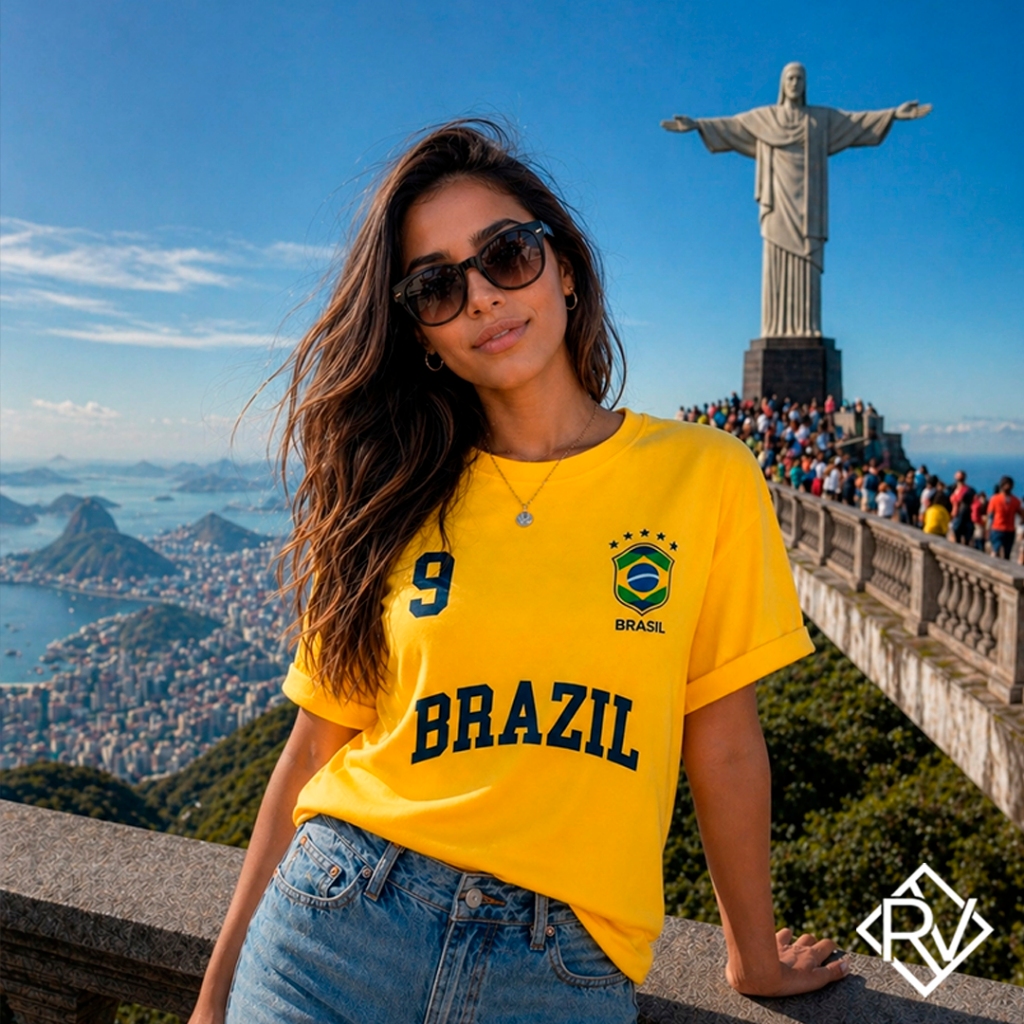 Camiseta Feminina Estampada DTF Blusa Copa do Brasil  Camisa Seleção Brasileira Casual Estilosa
