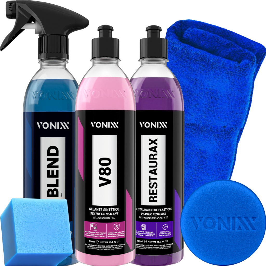 Kit Cera Blend Spray + V80 Selante Sintético + Restaurax Revitalizador Plásticos